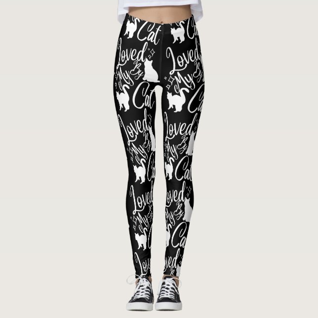 Älskad av min katt i vitt leggings (Framsida)