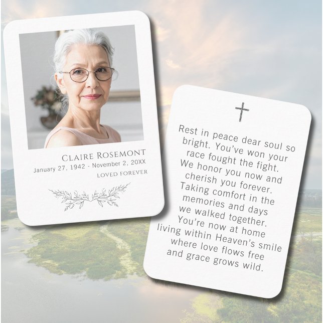 Älskad för evigt blomsterfoto bönekort visitkort (Loved Forever Floral Photo Prayer Card
)