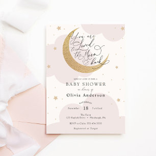 Älskad till månen och tillbaka Rosa Baby Shower Inbjudningar