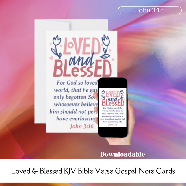 Älskad & Välsignad KJV Bibelvers Gospel-kort Inbjudningar (Loved & Blessed KJV Bible Verse Gospel Note Card)