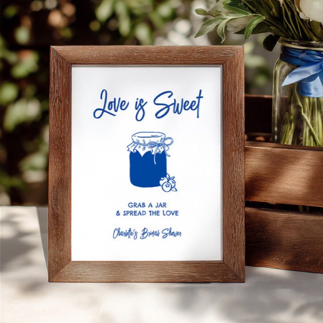 Älskade är Söt Blå Bröllopsfest Jam Bar Skylt (Love Is Sweet Blue Bridal Shower Jam Bar Sign)
