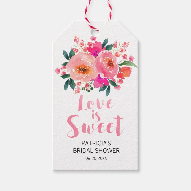 Älskade är söta rosa blommiga bröllopsfestgåvor presentetikett (Framsidan)