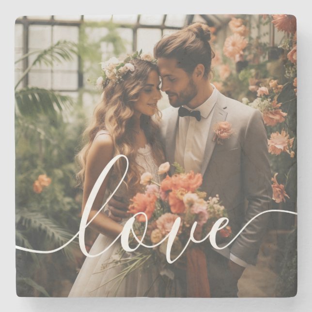 "Älskade" Foto på anpassat par Stenunderlägg (Framsidan)