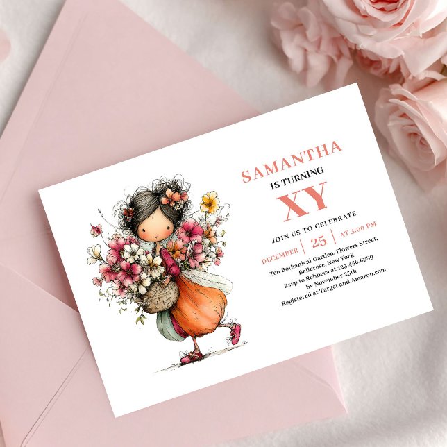 Älskade Sagoprinsessa 8-års födelsedags inbjudan i (Precious Fairy Girl 8th Birthday Blush Pink invitation)