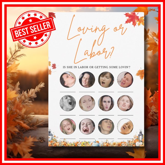 ÄLSKANDE ELLER FÖDANDE Bebis Shower Lek LITEN PUMP Inbjudningar (LOVING OR LABOR Easy Baby Shower Game A Little Pumpkin is on the Way Fall Autumn Theme)