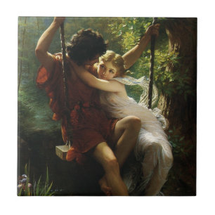 Älskande på en gunga. Vår av Pierre Auguste Cot Kakelplatta