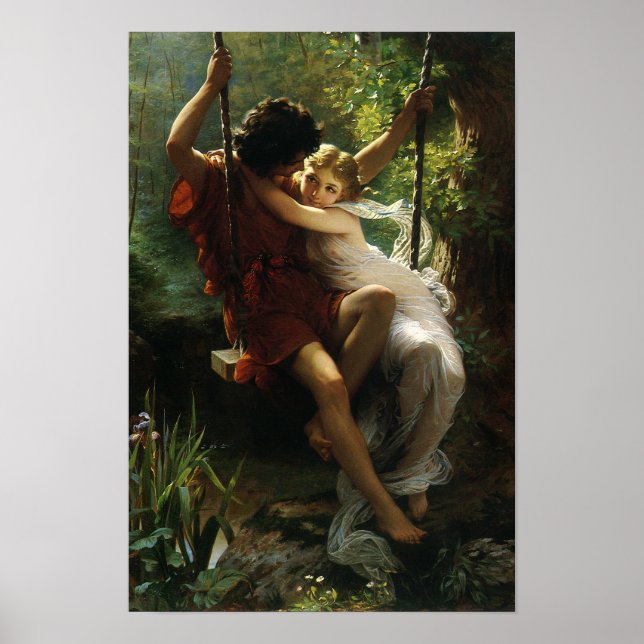 Älskande på en gunga. Vår av Pierre Auguste Cot Poster (Framsidan)