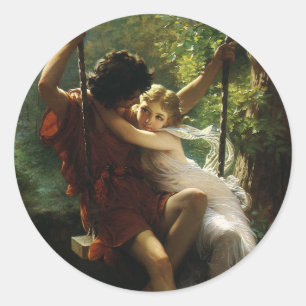 Älskande på en gunga. Vår av Pierre Auguste Cot Runt Klistermärke