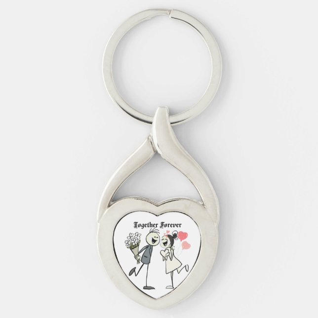 Älskande  twisted heart silverfärgad nyckelring (Framsidan)