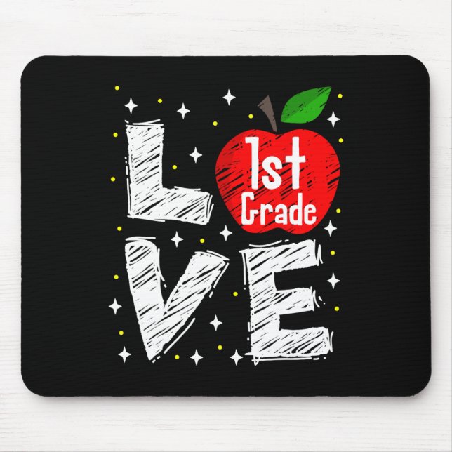Älskar 1:a klass Apple Roligt Ck Till Skolan Lärar Musmatta (Framsidan)