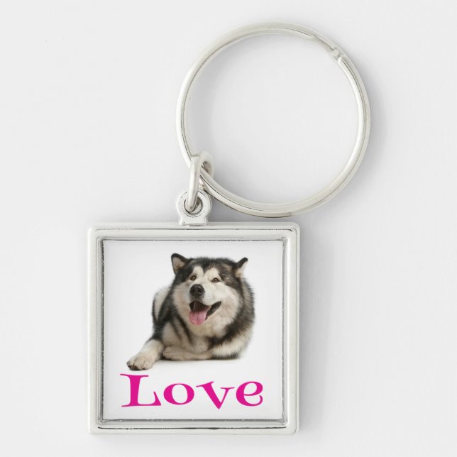 Älskar Alaskan Malamute Valp Nyckelring Hund (Framsidan)
