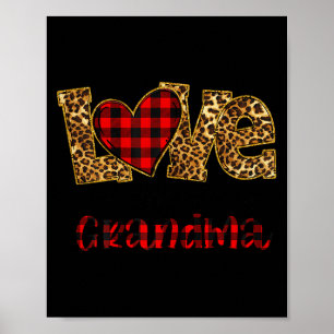 Älskar att bli kallad Mormor Leopard Röd Karo Hjär Poster