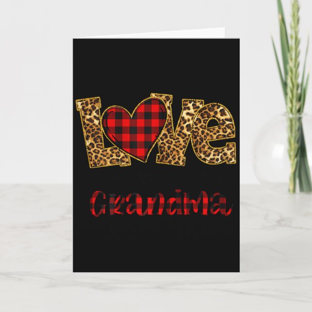 Älskar att bli kallad mormor leopard röd rutig hjä kort (Framsida)