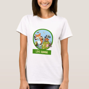 Älskar att springa rolig tecknad skogsdjurslöppark t shirt