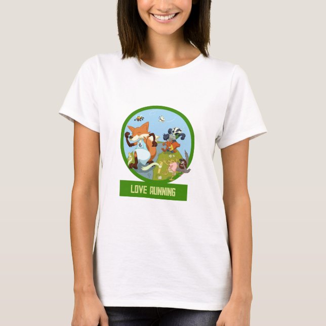 Älskar att springa rolig tecknad skogsdjurslöppark t shirt (Framsida)