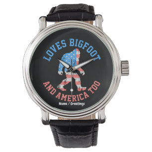Älskar Bigfoot och Amerika För patriotisk amerikan Armbandsur
