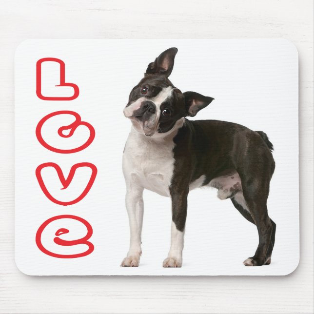 Älskar Boston Terrier Valp Hund Datormusmatta Musmatta (Framsidan)