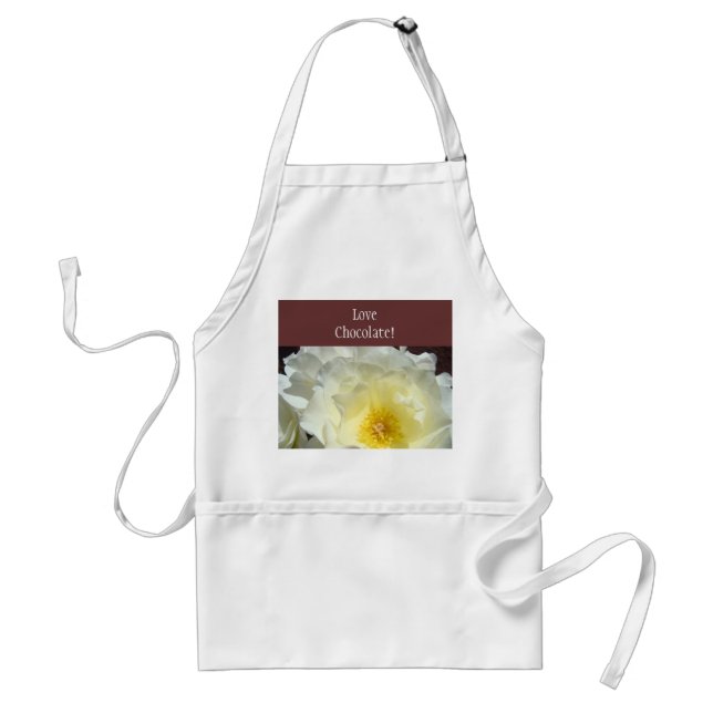 Älskar Choklad! förkläden Vita Rosblommor (Framsidan)