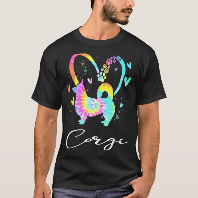 Älskar Corgi Tie Dye Regnbåge Hund T Shirt (Framsida)