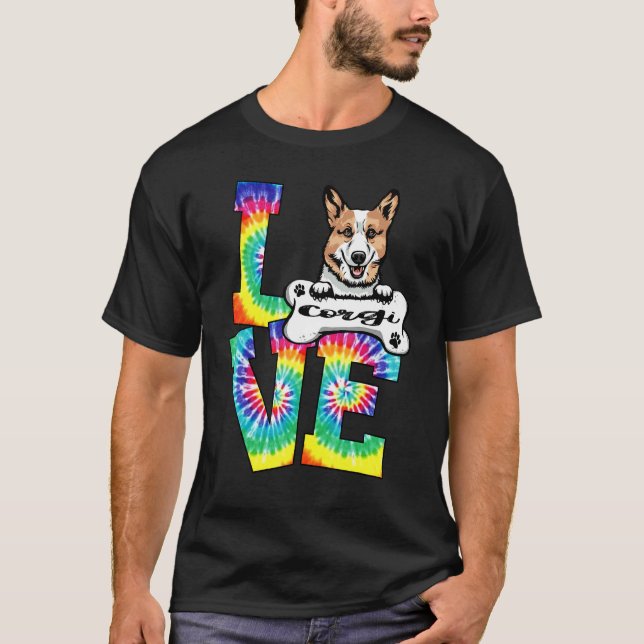 Älskar Corgi Tie Dye Regnbåge Hund T Shirt (Framsida)