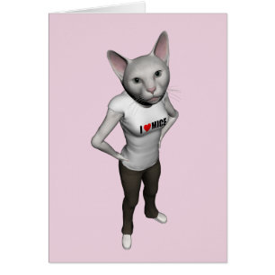 Älskar den Siamese katten för rolig vit möss Hälsningskort