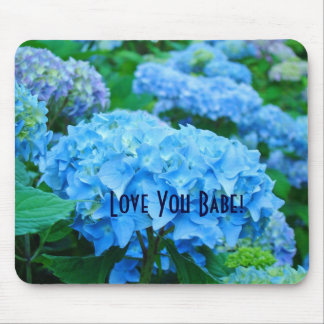 Älskar dig baby! musmattor Blå Hortensia Blommor