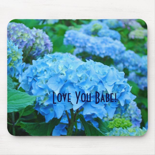 Älskar dig baby! musmattor Blå Hortensia Blommor (Framsidan)