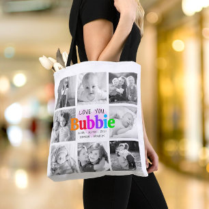 Älskar dig Bubbie Färgrik Modern 8 Fotoskollage Tygkasse