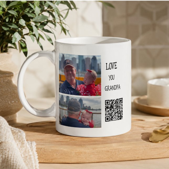 Älskar dig farfar | Två foto handskrivna text  Kaffemugg (Love You Grandpa | Two Photo Handwritten Text Coffee Mug)