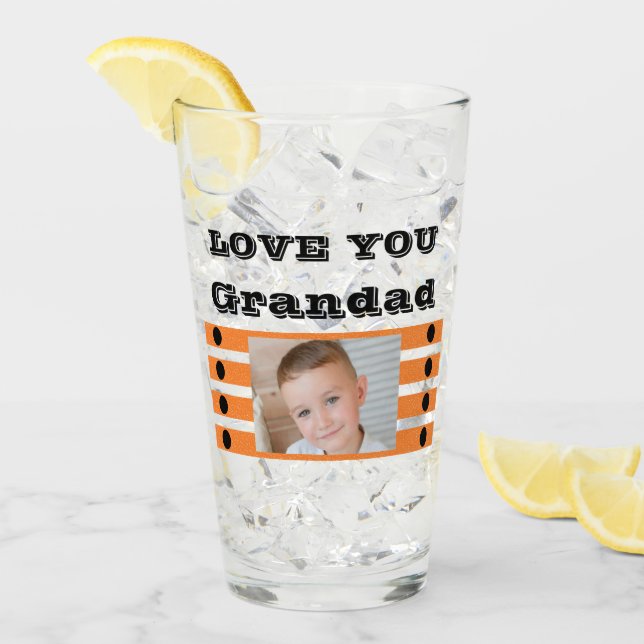 Älskar dig farfar två foton svart orange öl glaskopp (Framsida Ice)