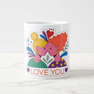 Älskar Dig Färgrik Blommig Kram Illustration Jumbo Mugg