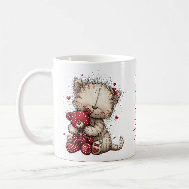 “Älskar dig för evigt” Söt katt & Teddy Valentine- Kaffemugg (Vänster)