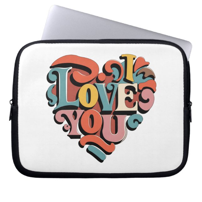 Älskar dig Heart Retro Psykedelisk stil Laptop Fodral (Framsidan)
