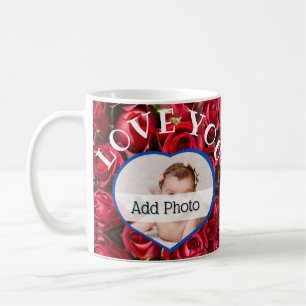 Älskar dig hjärta foto röda rosor modern skrift sö kaffemugg