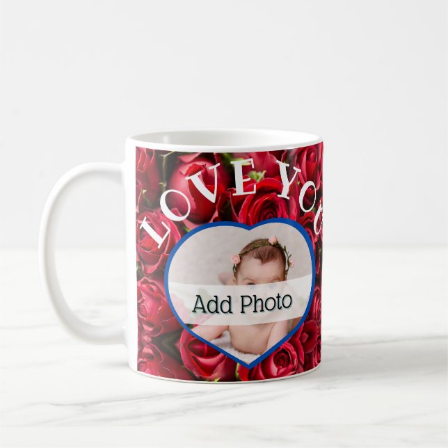 Älskar dig hjärta foto röda rosor modern skrift sö kaffemugg (Vänster)