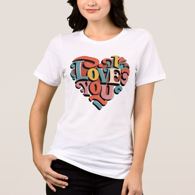 Älskar dig hjärta retro psykedelisk konst t shirt (Framsida)