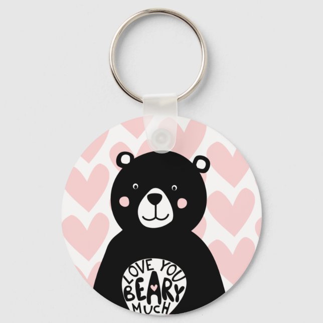 Älskar dig jättegryn Black Bear Rosa Hjärtcitat Nyckelring (Framsida)