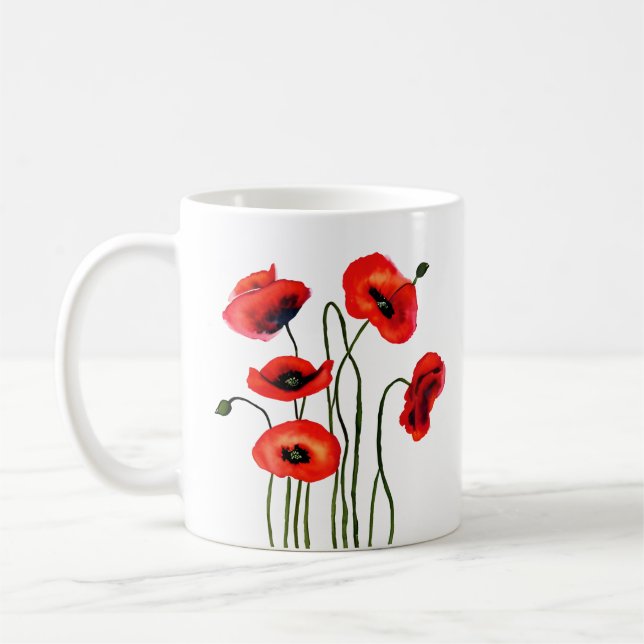 Älskar dig Mamma | Akvarell Röda Vallmo Kaffemugg (Vänster)