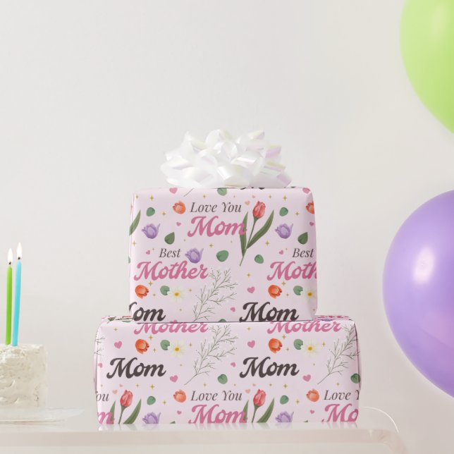 Älskar dig mamma Bästa mor Blommig typografi Mönst Presentpapper (Festgåvor)