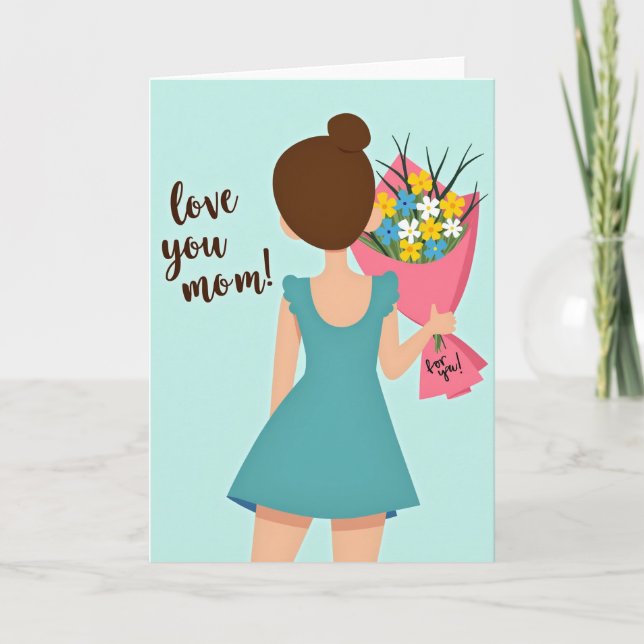 Älskar dig mamma blomma presentkort kort (Framsida)