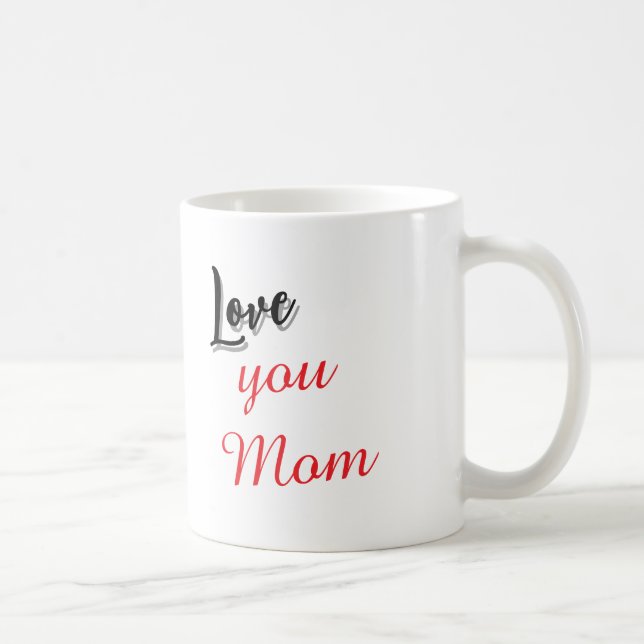 Älskar dig Mamma Elegant Röd & Grå Kaffe Mugg med  (Höger)