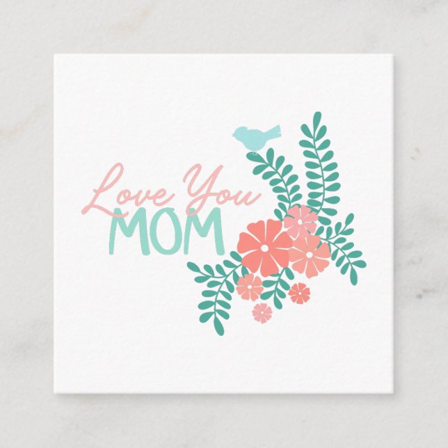 Älskar dig mamma kalligrafi blomster ram tilläggskort (Framsida)
