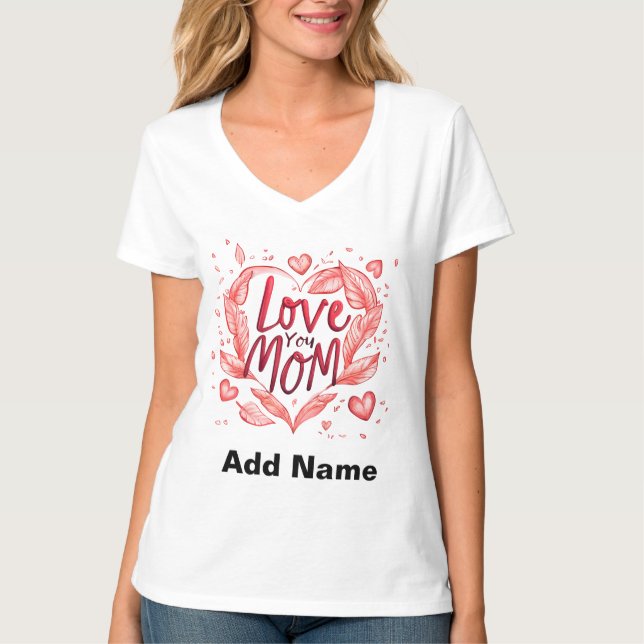 Älskar dig mamma röda hjärta & fjädrar - Anpassnin T Shirt (Framsida)