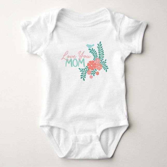 Älskar dig mamma text i blå rosa blommig design t shirt (Framsida)
