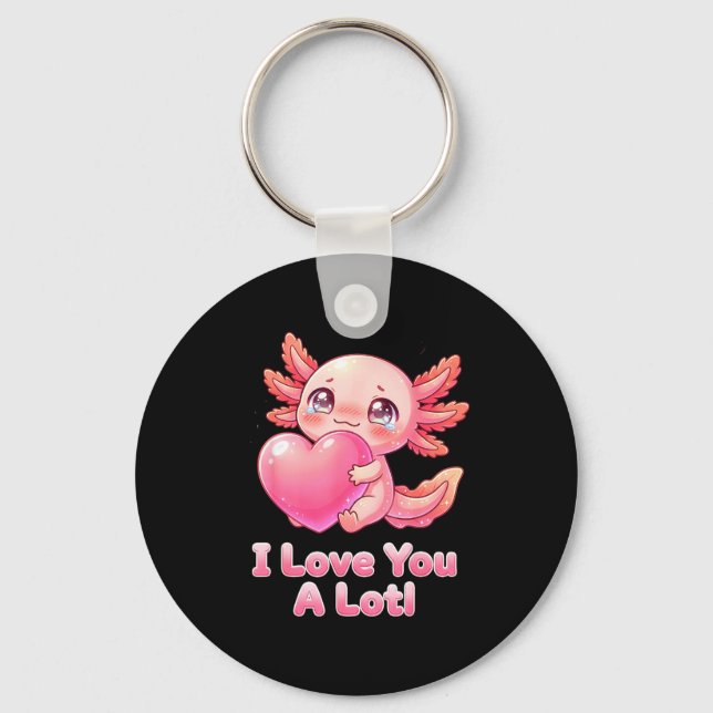 Älskar dig massor! Söt rosa axolotl hjärta Chibi f Nyckelring (Framsida)