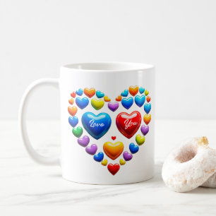 Älskar dig med färgglada hjärtan kaffemugg