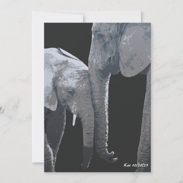 Älskar dig mer, Elefant Originalkonst Inbjudningar (Framsida)