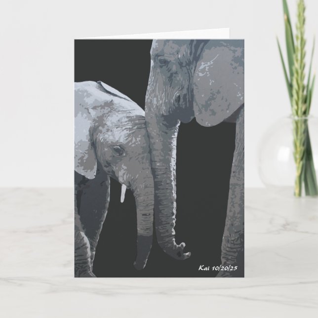 Älskar dig mer, Elefant Originalkonst Kort (Framsida)