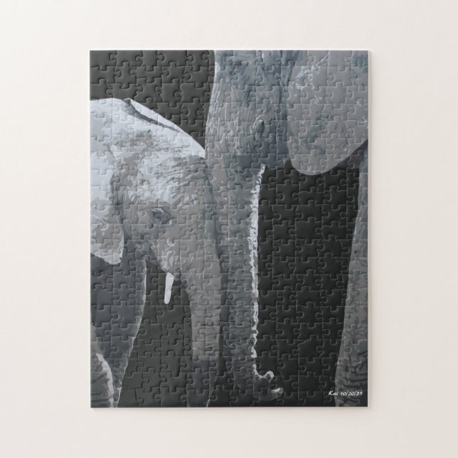 Älskar dig mer, Elefant Originalkonst Pussel (Vertikal)