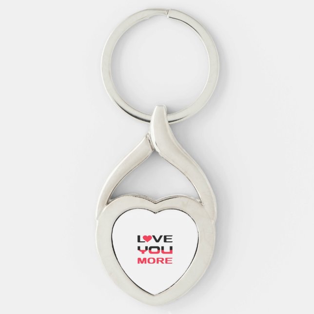 Älskar dig mer Flat Fet Svart Röd Typografi  Twisted Heart Silverfärgad Nyckelring (Framsidan)